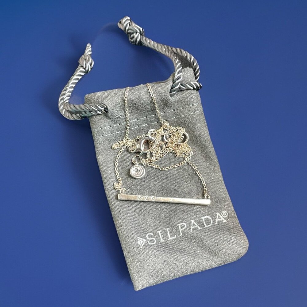 Silpada Dainty Sterling Silver Bar DOTTED LINE Minimalist Necklace N3232 18”